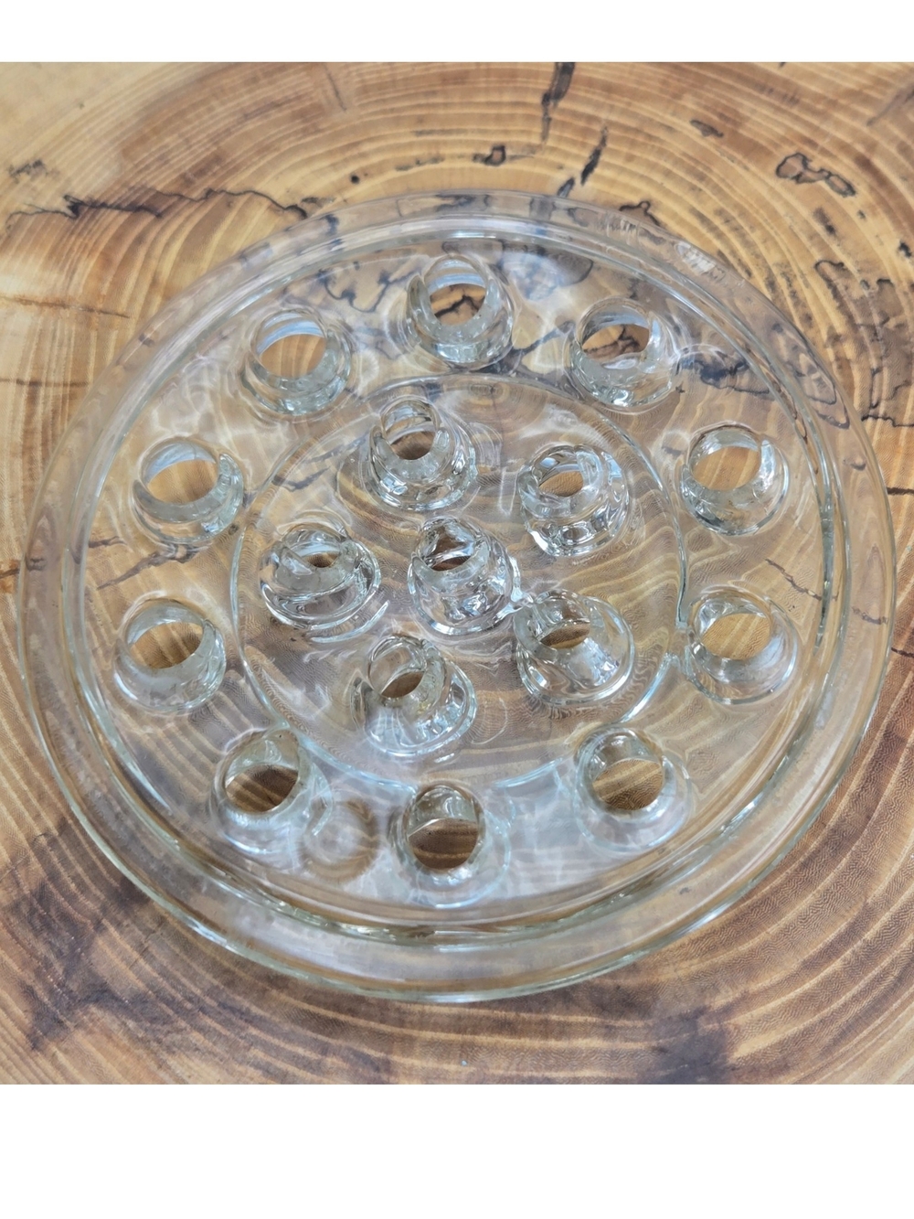 Vintage Clear Glass Flower Frog 19 Hole Floral Arranger Heavy Pressed Glass